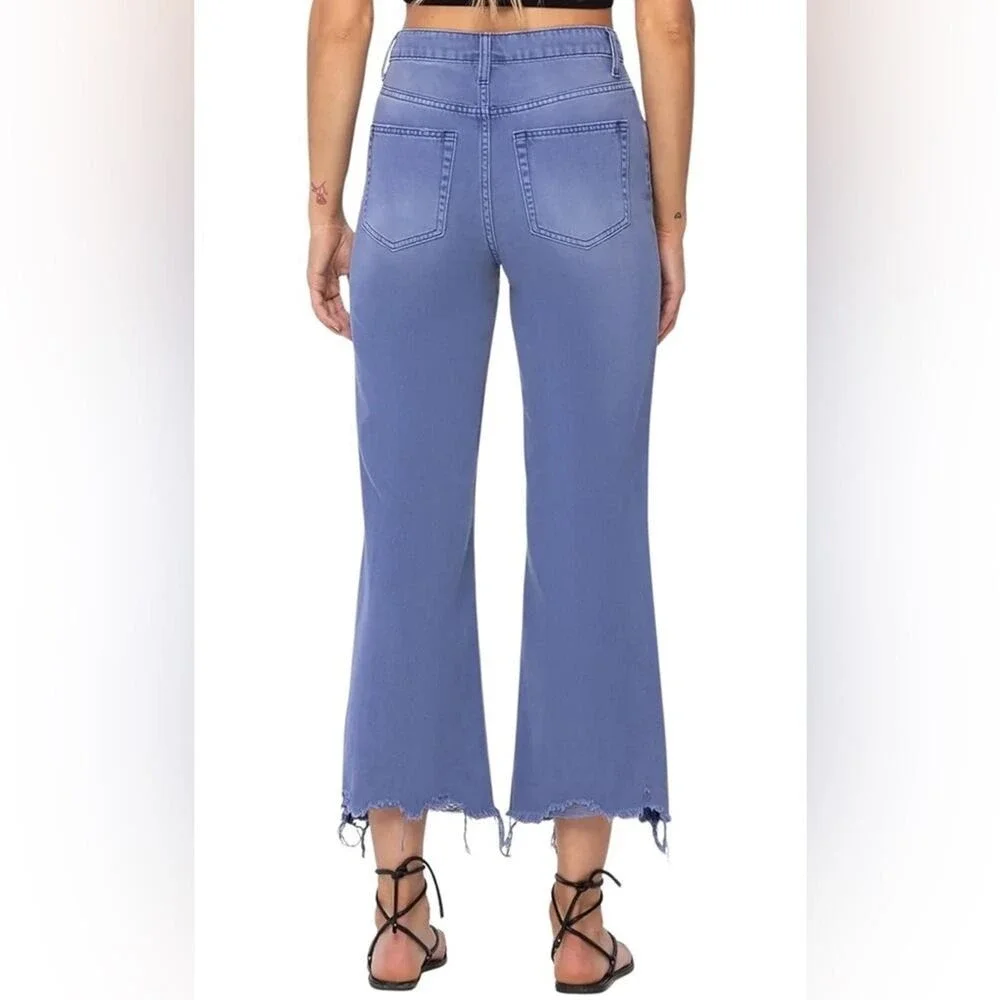 VERMET Wide Leg Jeans Distressed Ripped Crop Denim Size 30 Blue High‎ Rise 90s